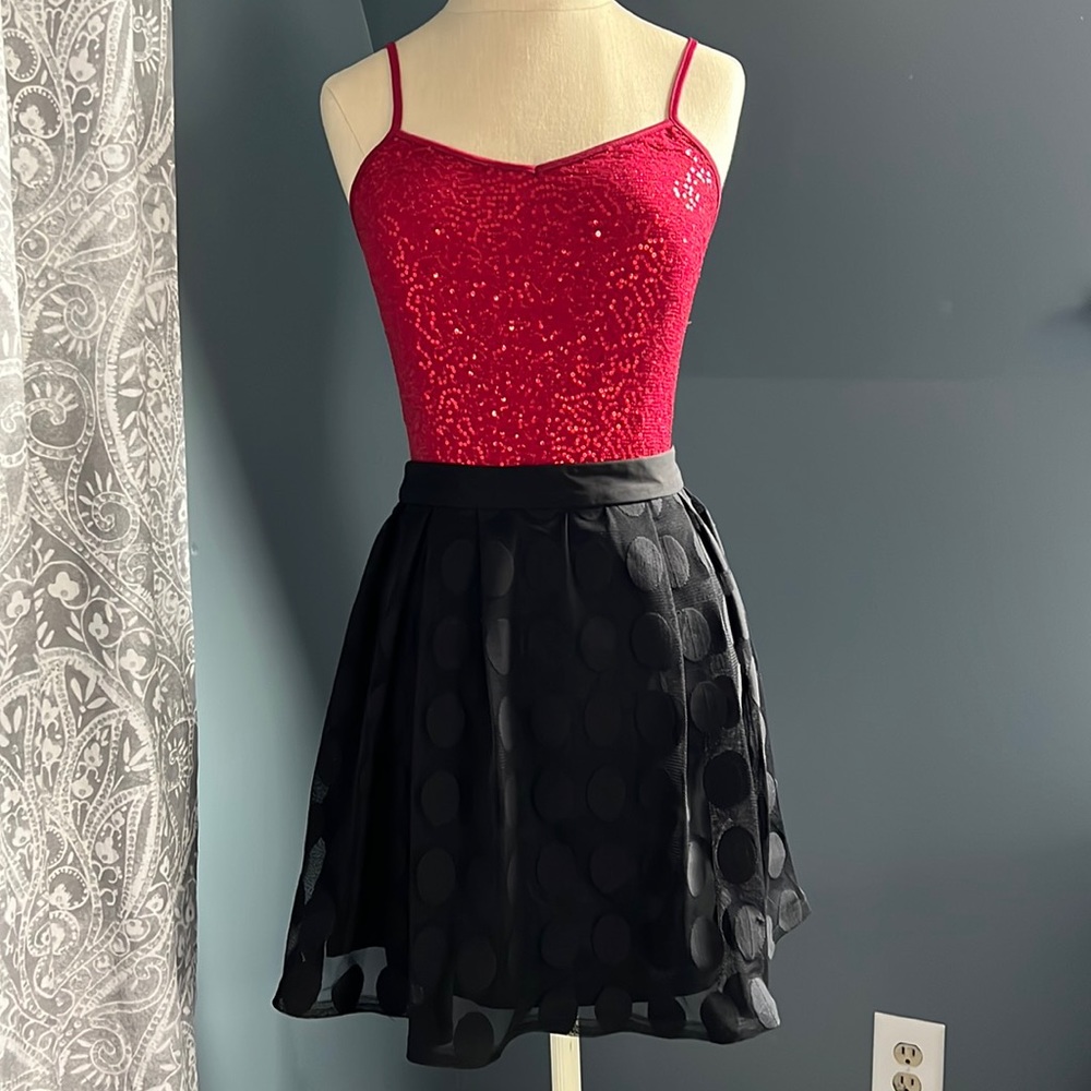 Nanette Lepore Black Mesh Tulle Polka Dot Mini Skirt Flowy, Flared, Layered XS